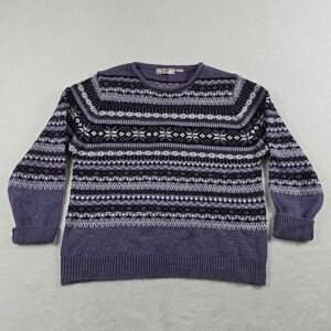 Carolyn Taylor Essentials Purple Fair Isle Snowflake Knit Sweater Womens Large